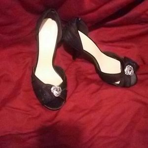 Satin black Disney heels 3.0 to 3.5 in heel